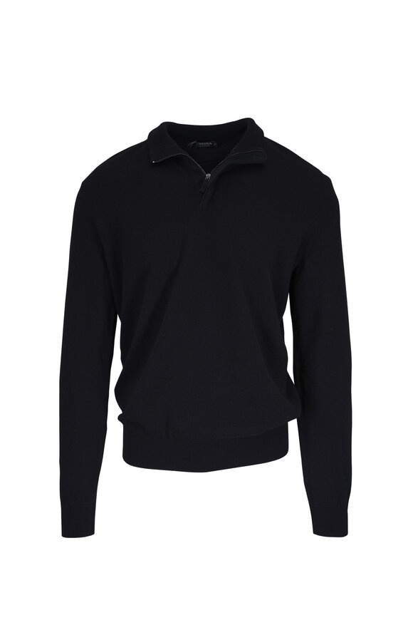 Zegna - Oasi Navy Cashmere Quarter Zip Pullover | Mitchell Stores