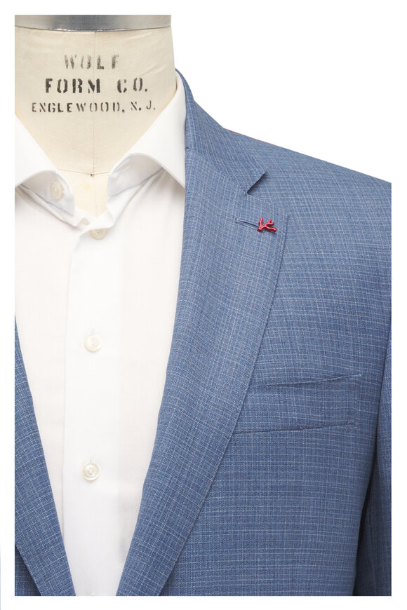 Isaia Slate Blue Tonal Check Wool Suit