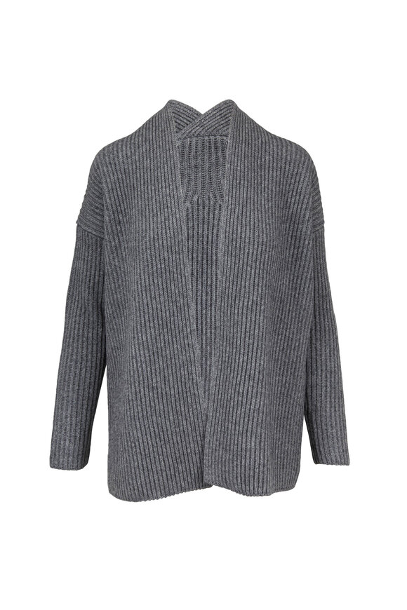 Vince - Medium Gray Ribbed Button Side Cardigan