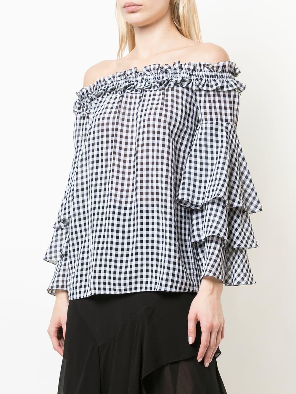 Michael Kors Collection - Black & White Gingham Off-The-Shoulder Top