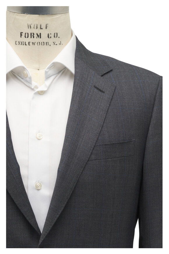 Canali Gray & Blue Plaid Wool Suit