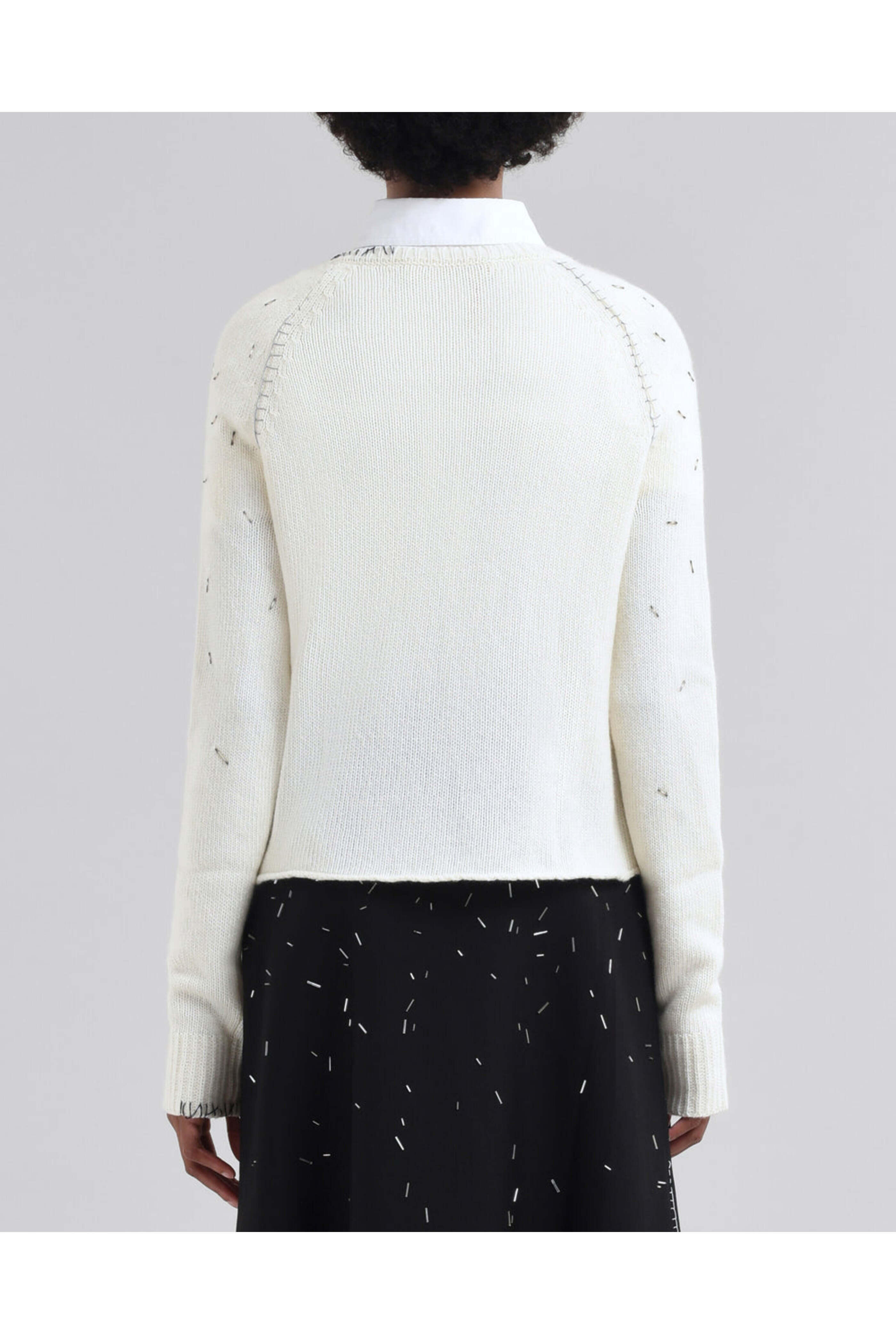 Marni - Ivory Embellished Tie Neck Sweater