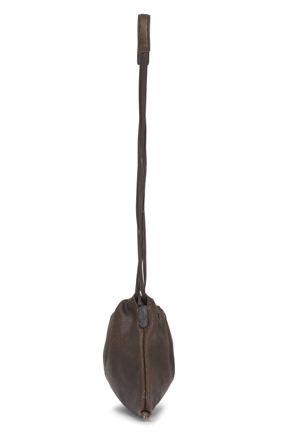Brunello Cucinelli Dark Brown Leather Drawstring Crossbody - view 7