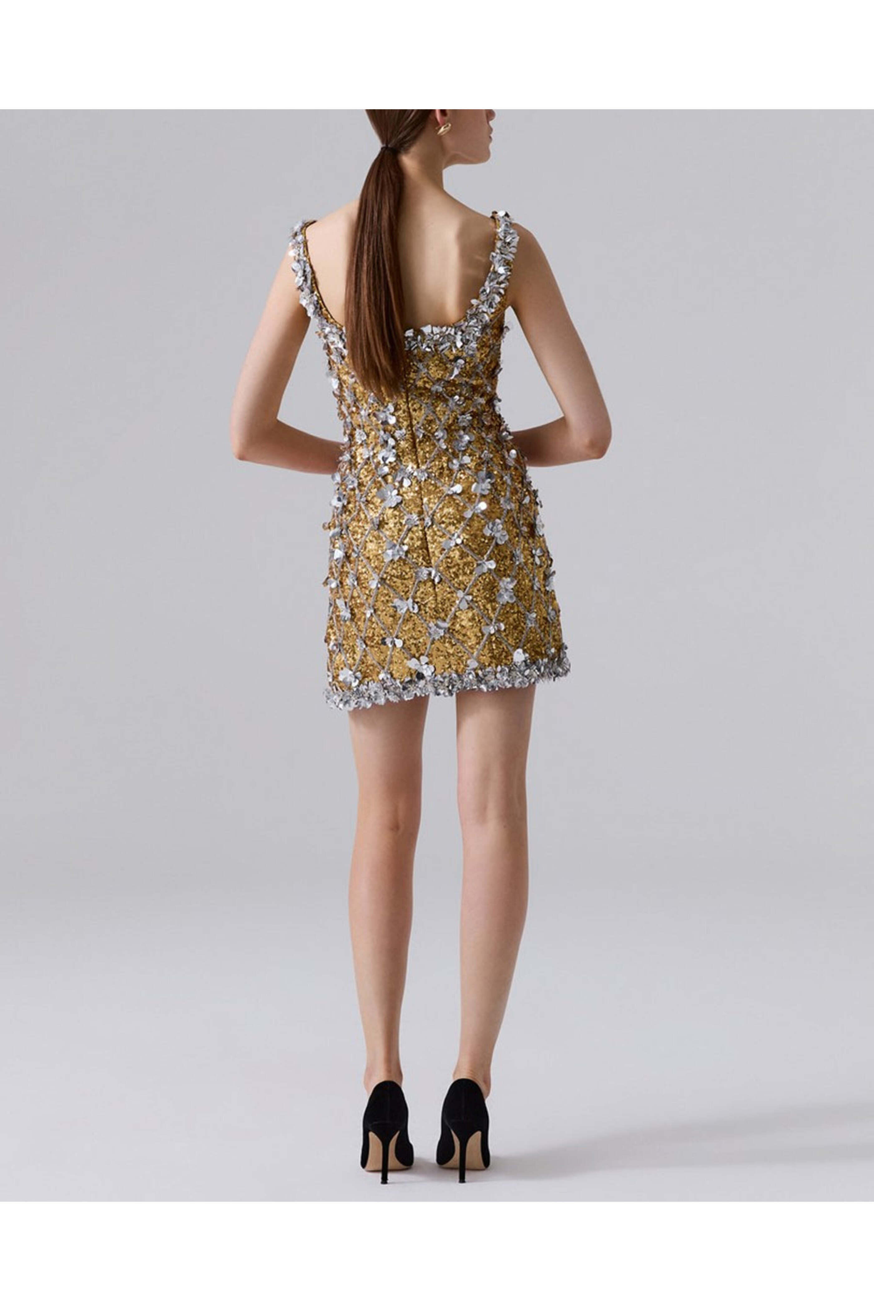 Carolina Herrera - Gold Sequin Embellished Mini Dress