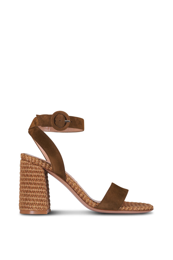 Gianvito Rossi Luana Brown Suede & Raffia Sandal, 85mm - view 3
