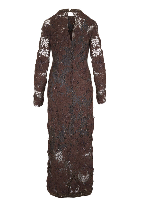 Brunello Cucinelli Brown Whispering Bloom Embroidered Knit Dress - view 3