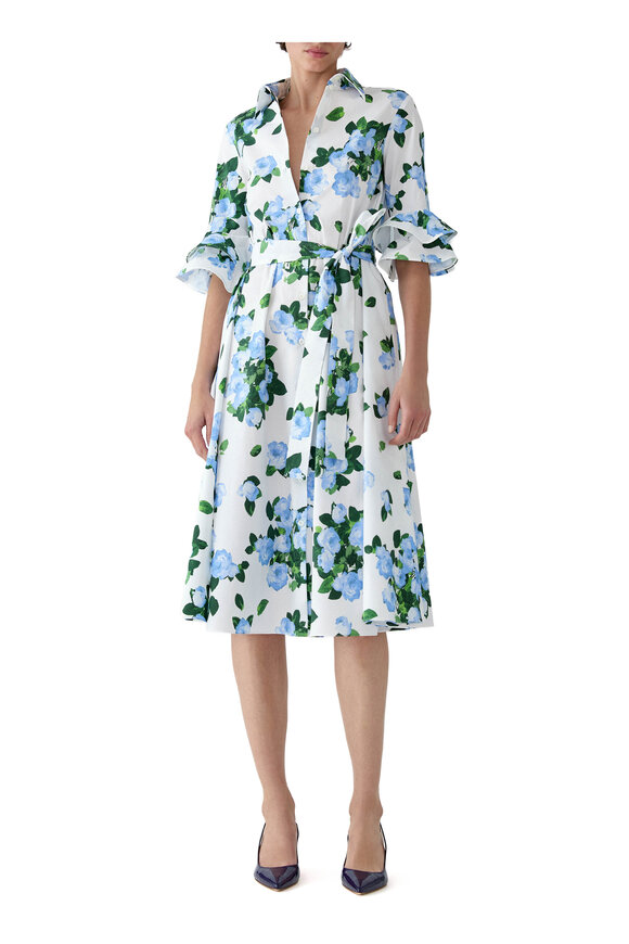 Carolina Herrera White & Blue Multi Rose Print Shirtdress - view 2