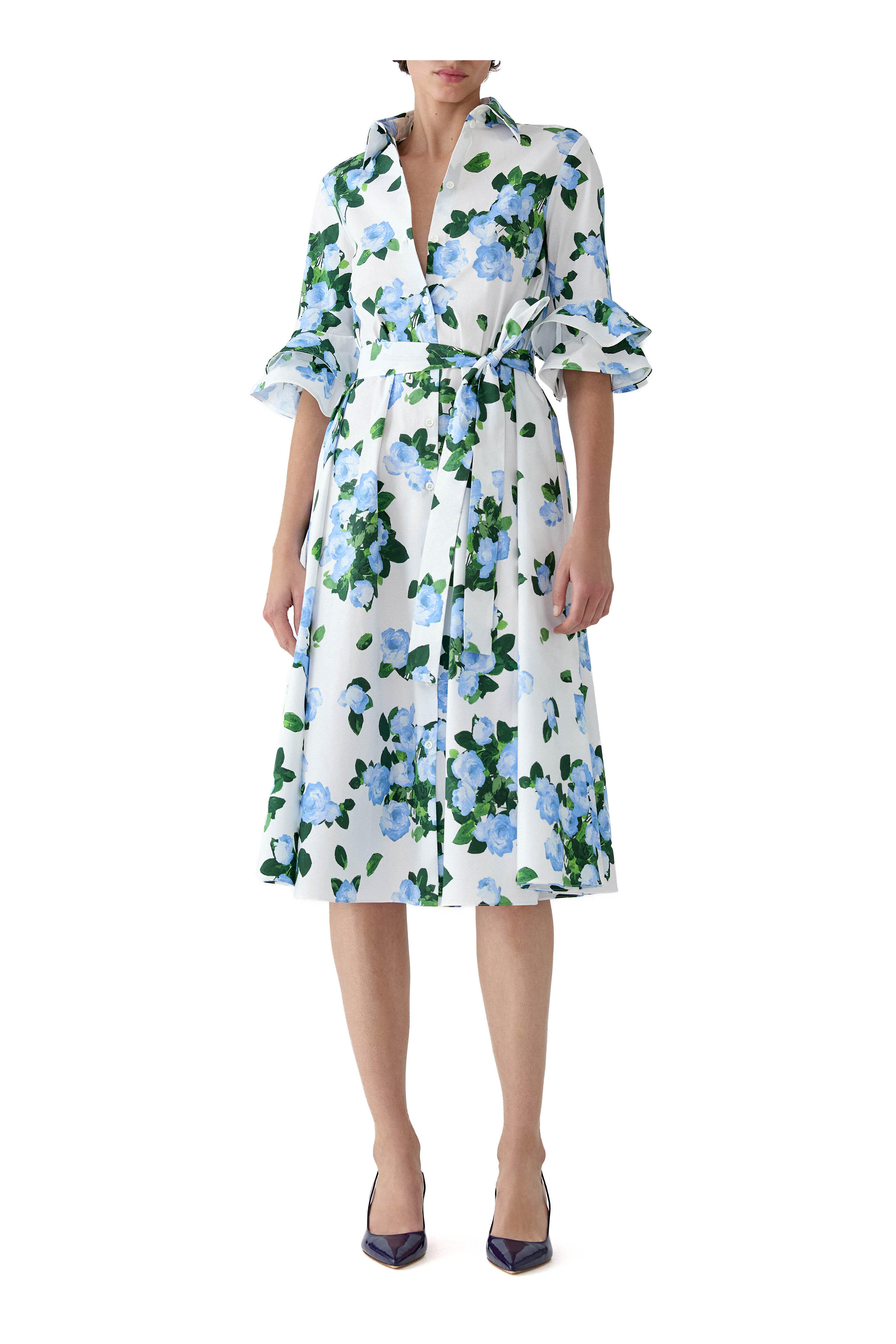 Carolina Herrera - White & Blue Multi Rose Print Shirtdress - view 2
