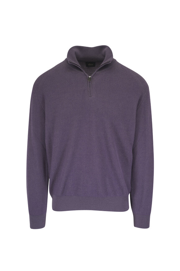 Brioni Mauve Cashmere & Wool Quarter Zip Pullover - view 1