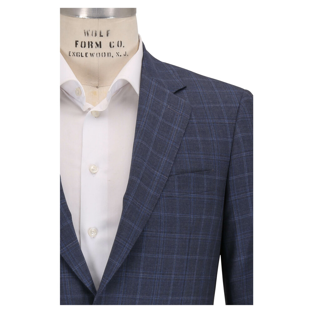 Canali Gray And Blue Windowpane Plaid Wool Suit Mitchell Stores 9716