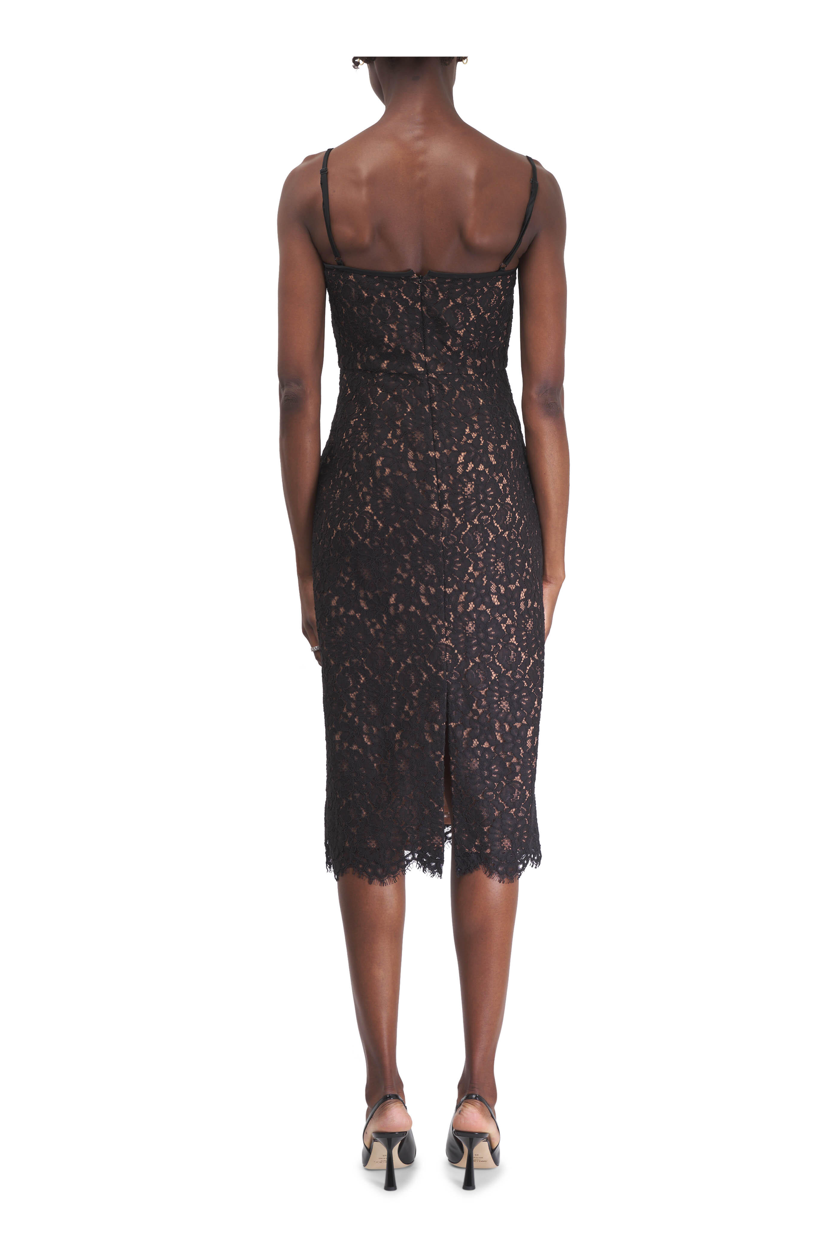 Michael Kors Collection - Lace Spaghetti Strap Black Slip Midi Dress