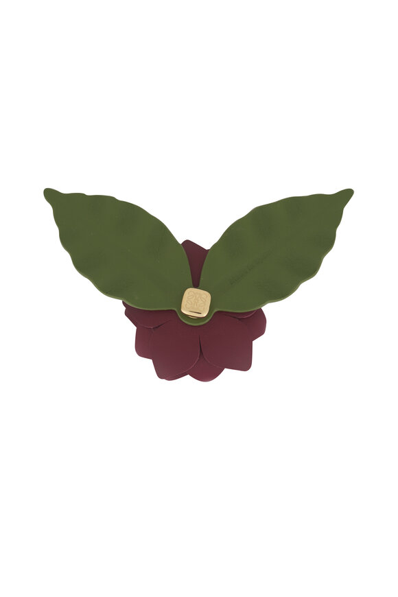 Loewe Burgundy Leather Flower Pin - view 2