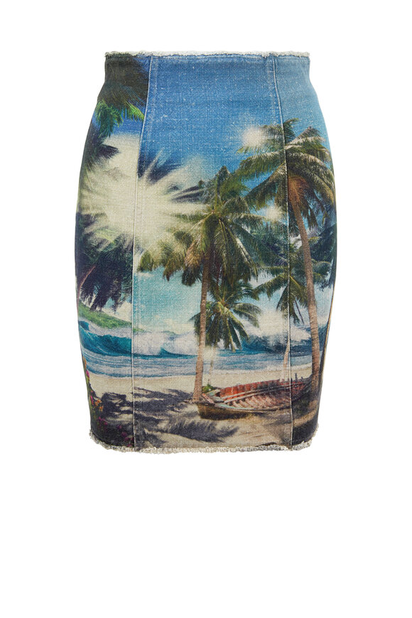Balmain Multicolor Palm Tree Printed High-Waist Skirt
