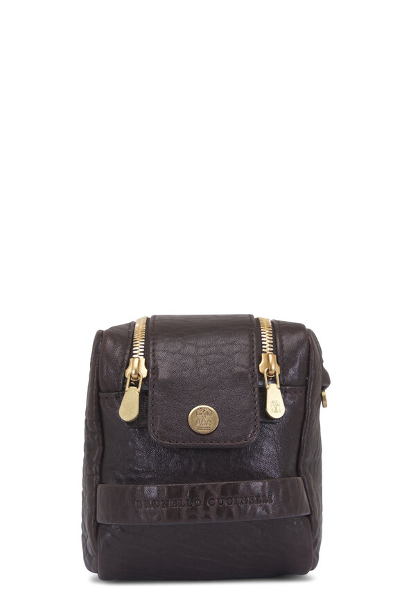 Brunello Cucinelli Brown Grain Leather Dopp Kit - view 3