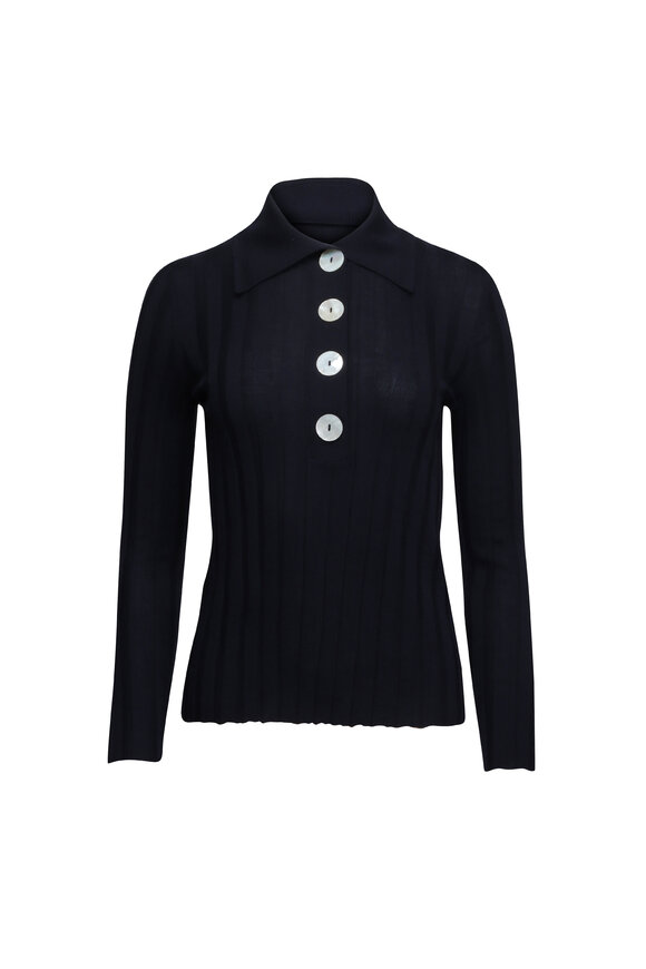 Nackiye Sugarman Navy Long Sleeve Knit Polo