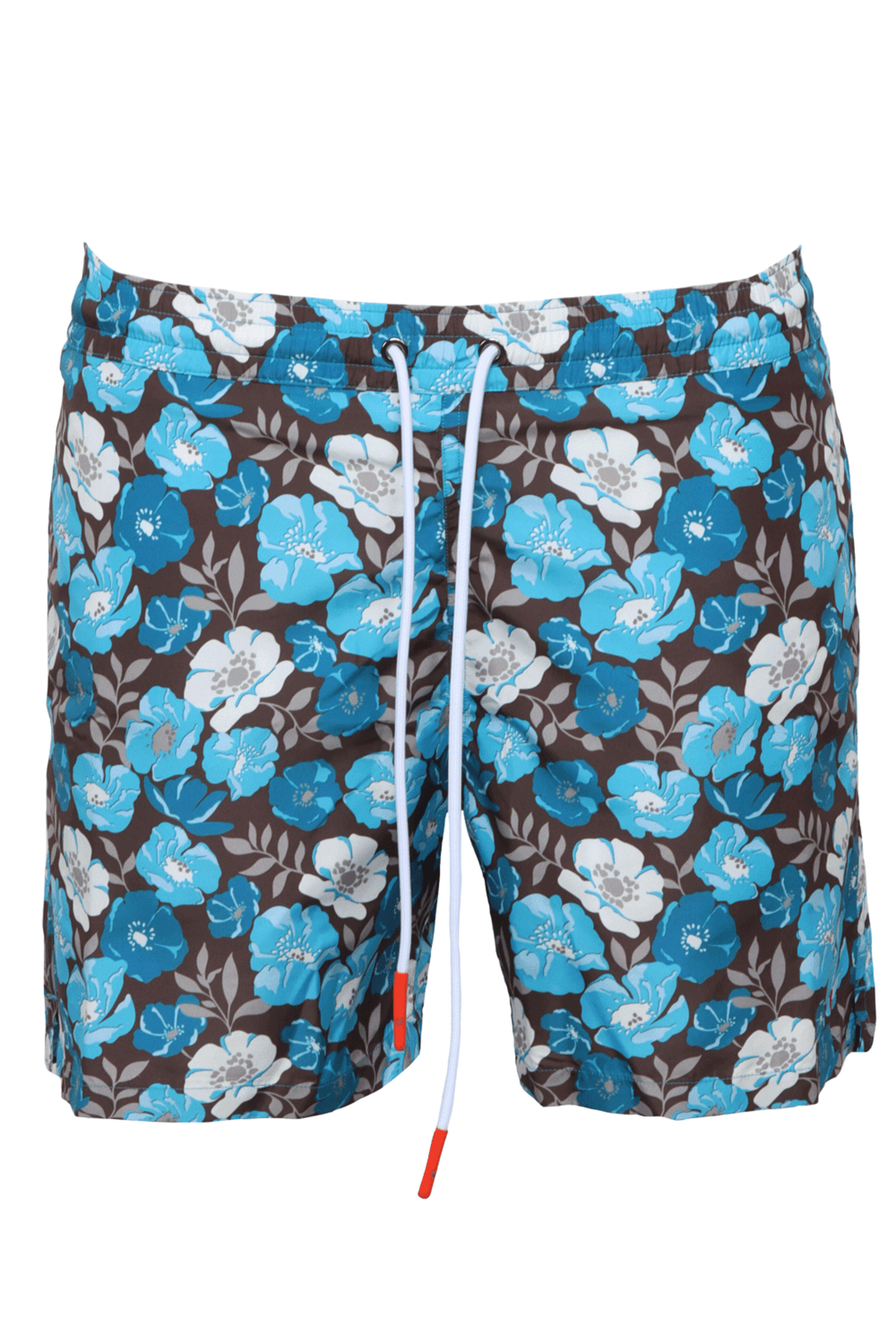 Isaia - Aqua & Brown Floral Fantasia Swim Trunks