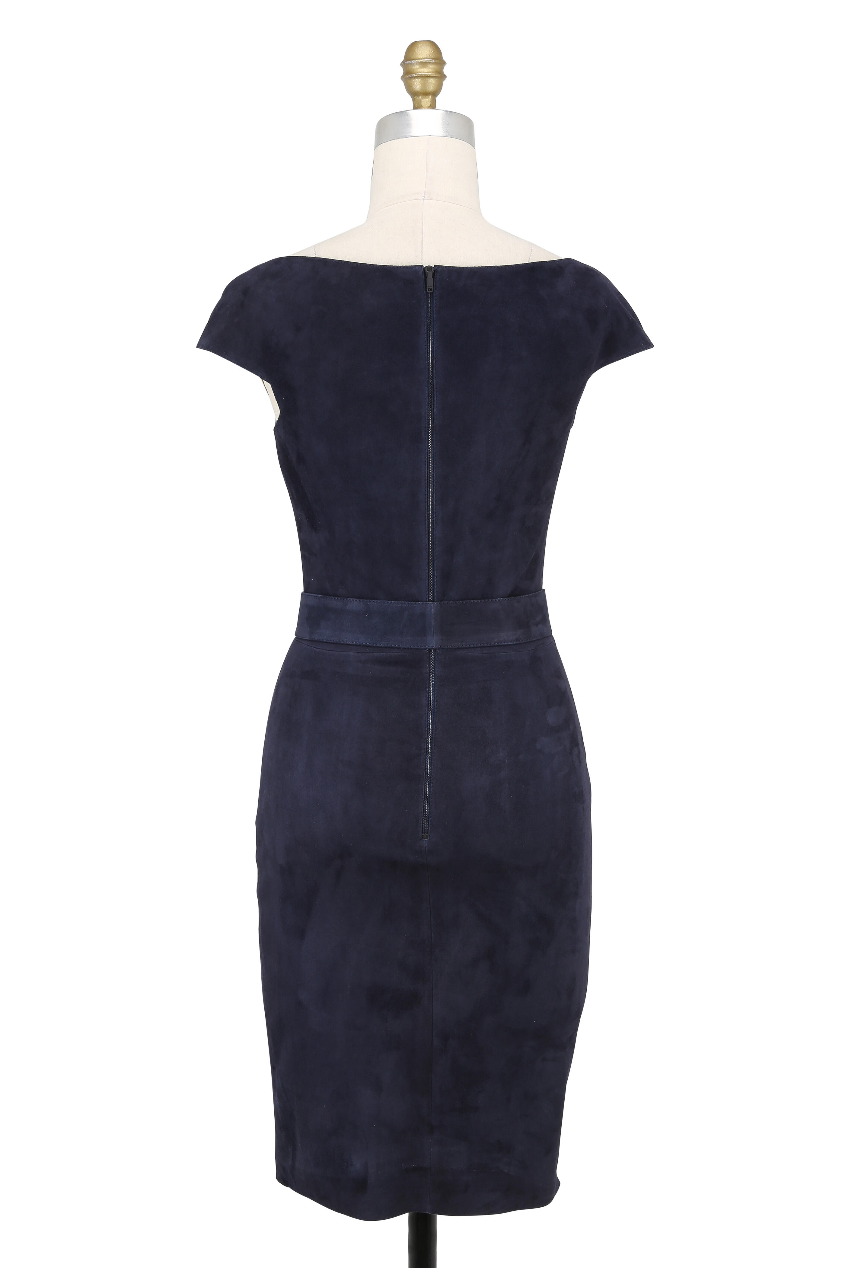Jitrois - Atlantic Navy Stretch Suede Belted Dress