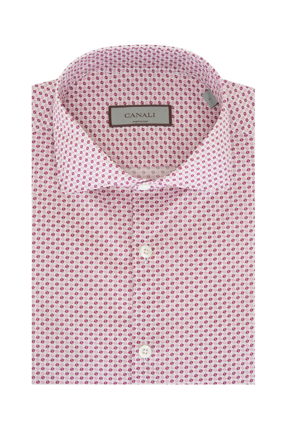 Canali Red & Pink Micro Geometric Print Sport Shirt