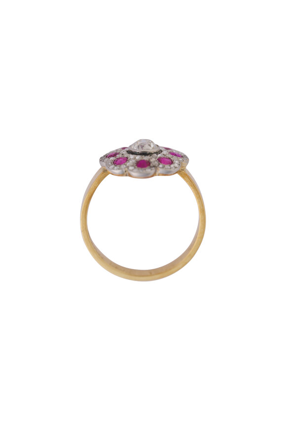 Renee Lewis 18k Yellow Gold Diamond & Burmese Ruby - view 2
