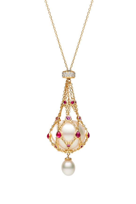 Paspaley Lavalier Ruby, Pink Sapphire & Pearl Necklace