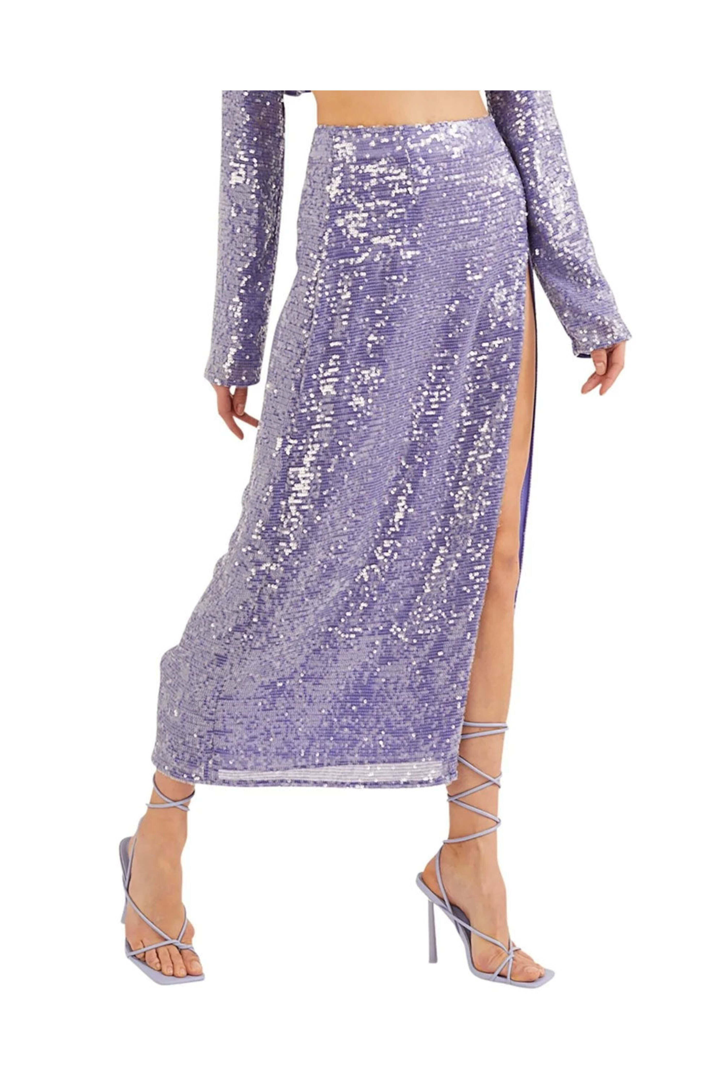 LaPointe - Lilac Sequin High Waisted Slit Midi Skirt