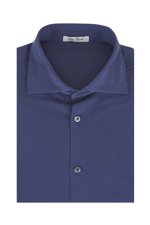 Stefan Brandt Ostin S Comfort Indigo Jersey Knit Sport Shirt