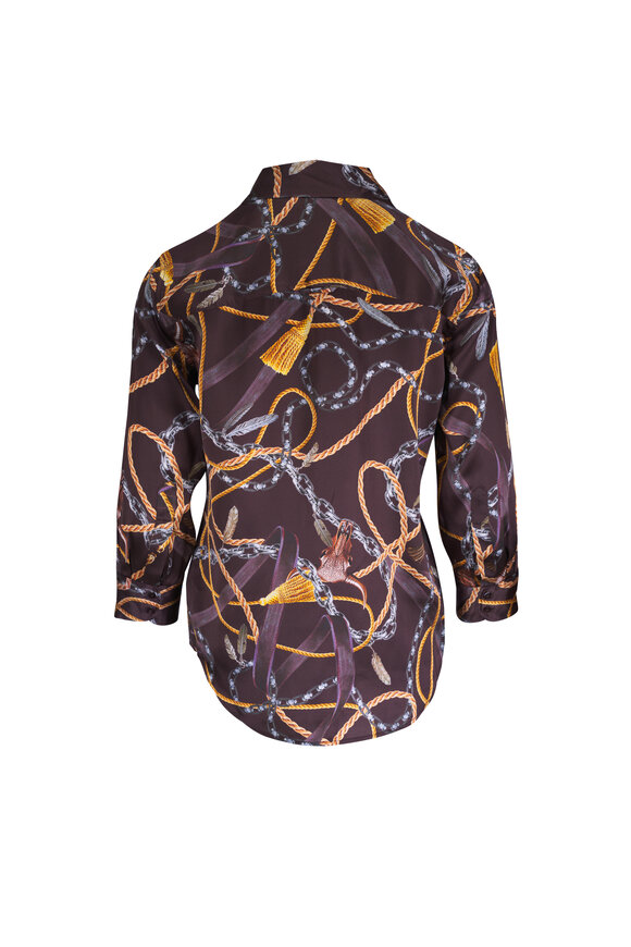 L'Agence Dani Coffee Bean Multi Western Chain Silk Blouse - view 3
