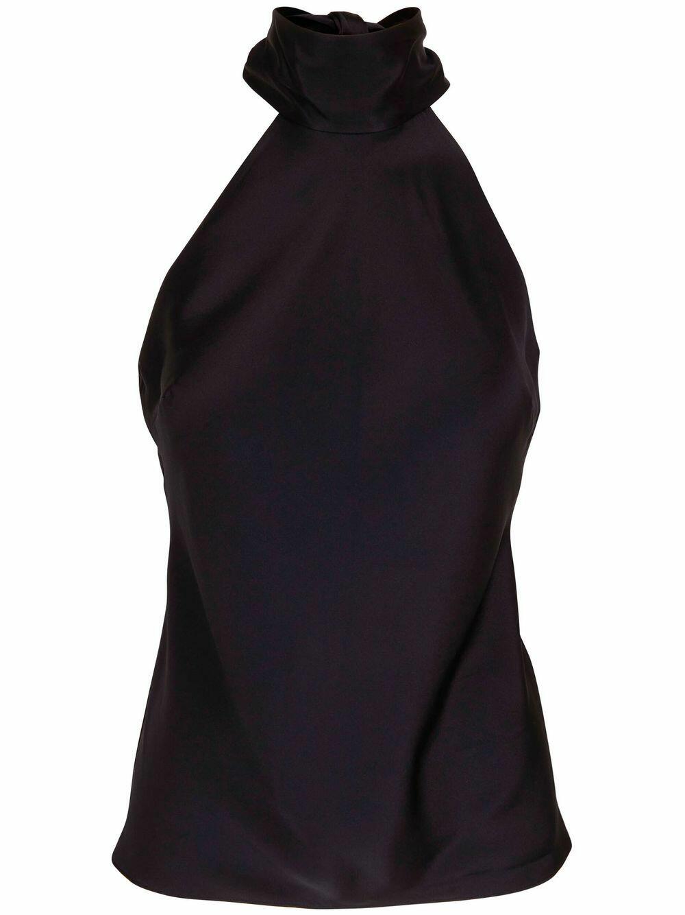 Frame - Black Silk Draped Neck Hatler Top | Mitchell Stores