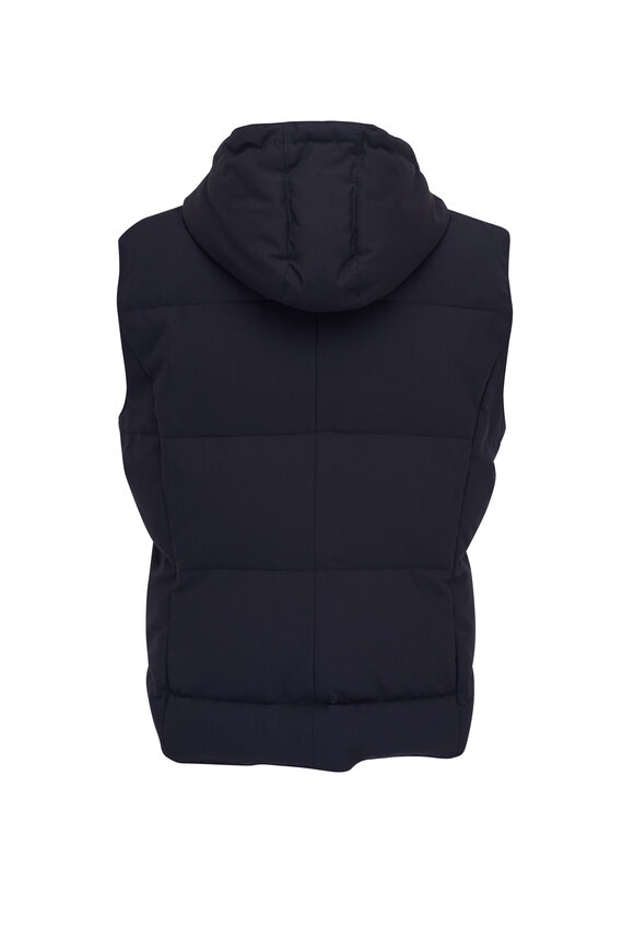 Brunello Cucinelli - Navy Blue Wool Quilted Down Hooded Vest