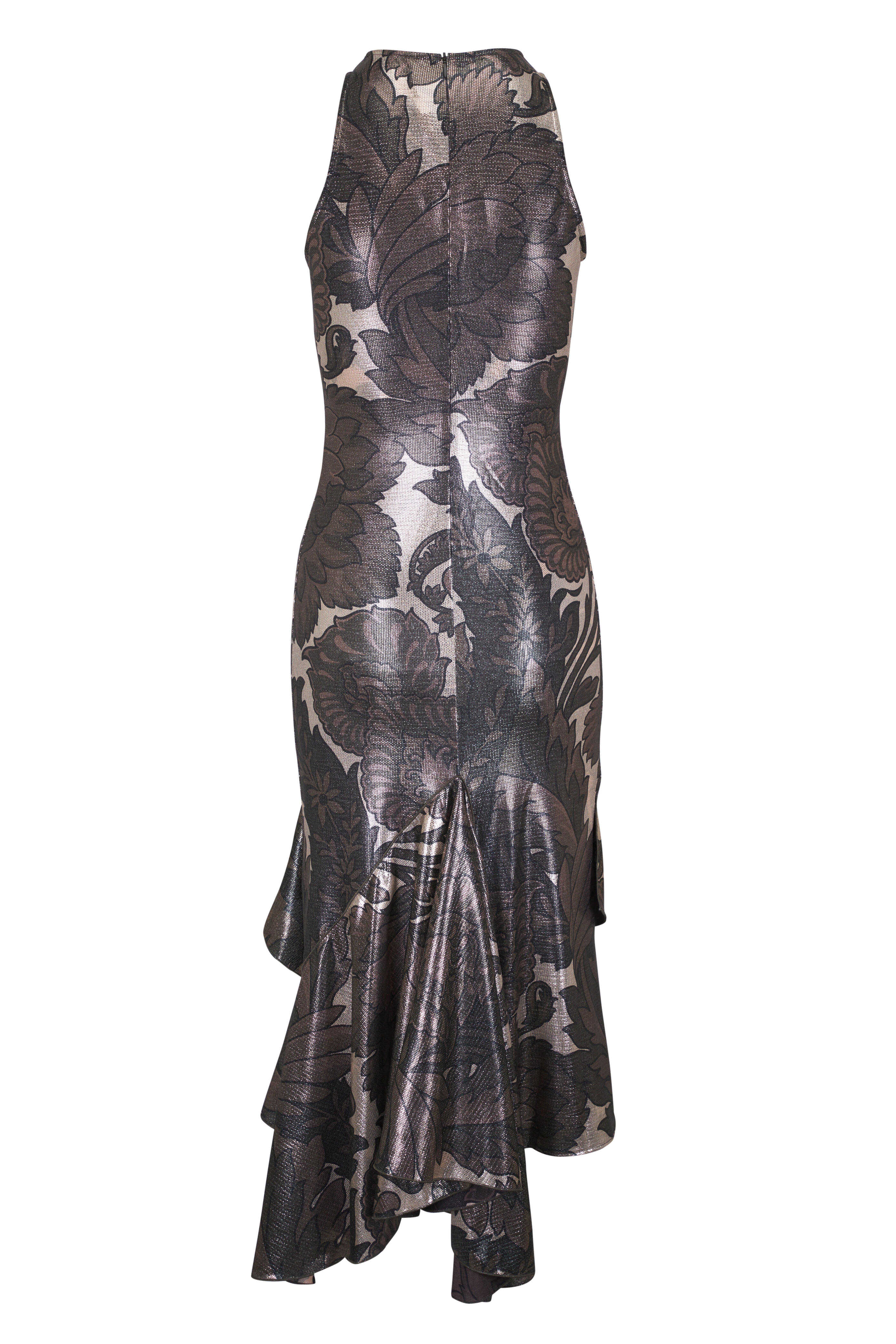 Etro - Gray Print Ruffle Hem Maxi Dress