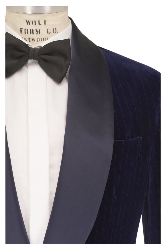Brunello Cucinelli Indigo Velvet Pinstripe Dinner Jacket - view 1