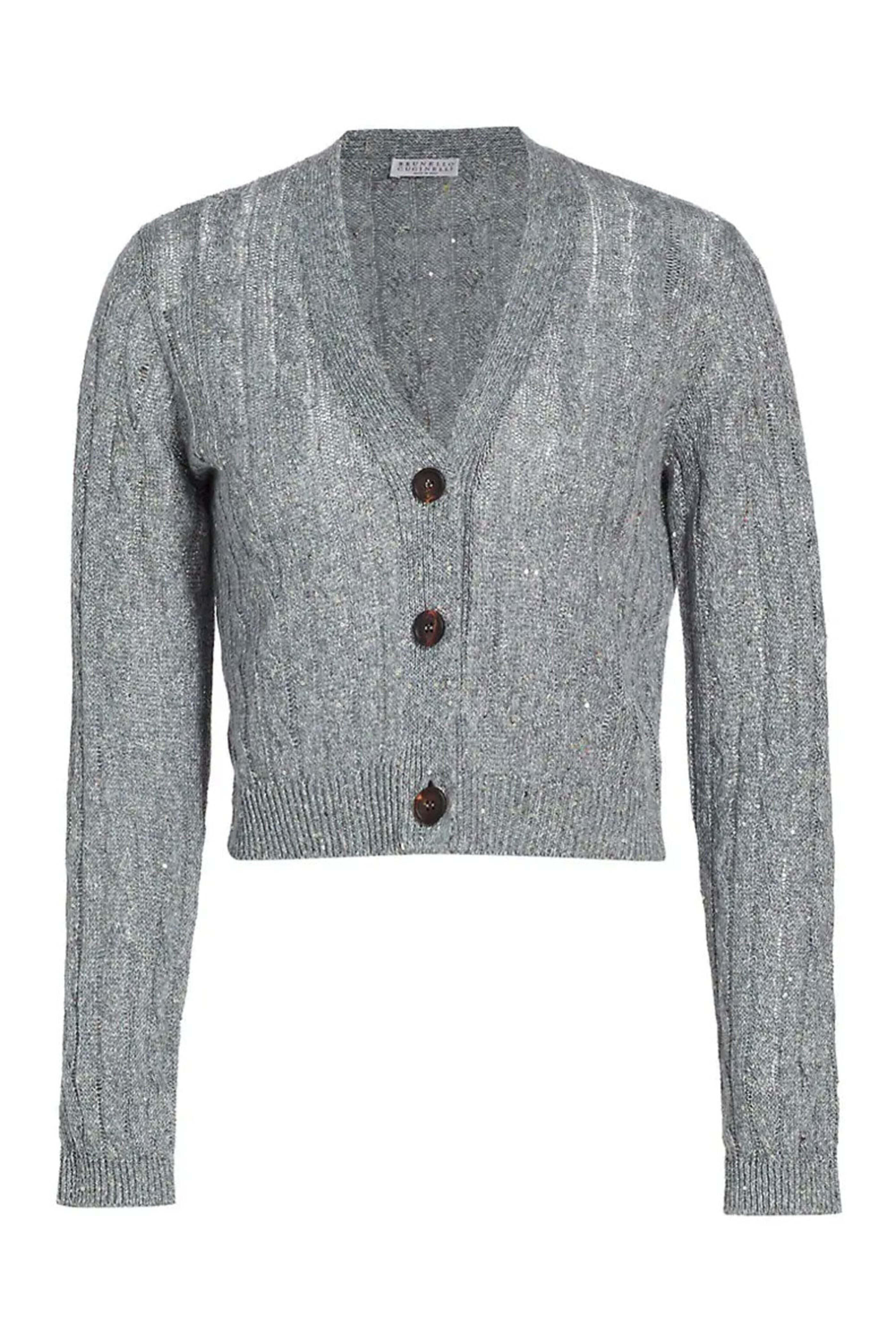 Brunello Cucinelli - Light Blue Embellished Cable Knit Button Cardigan