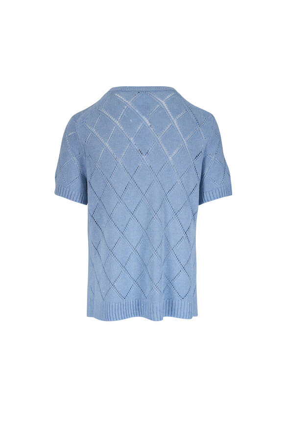 Lafayette 148 New York Coastal Blue Mélange Metallic Pointelle Sweater - view 2