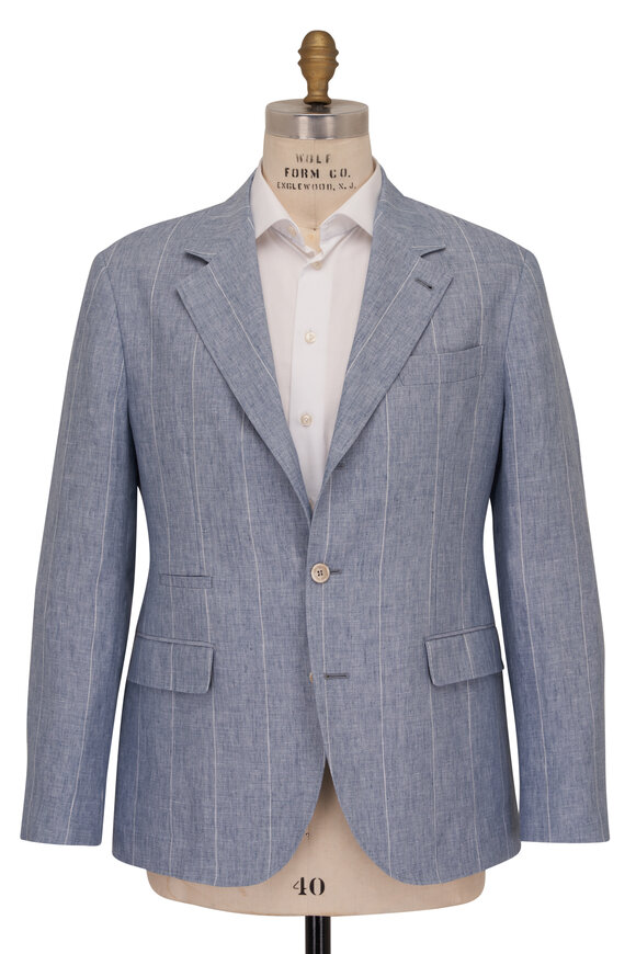 Brunello Cucinelli - Light Blue & White Stripe Linen Sportcoat