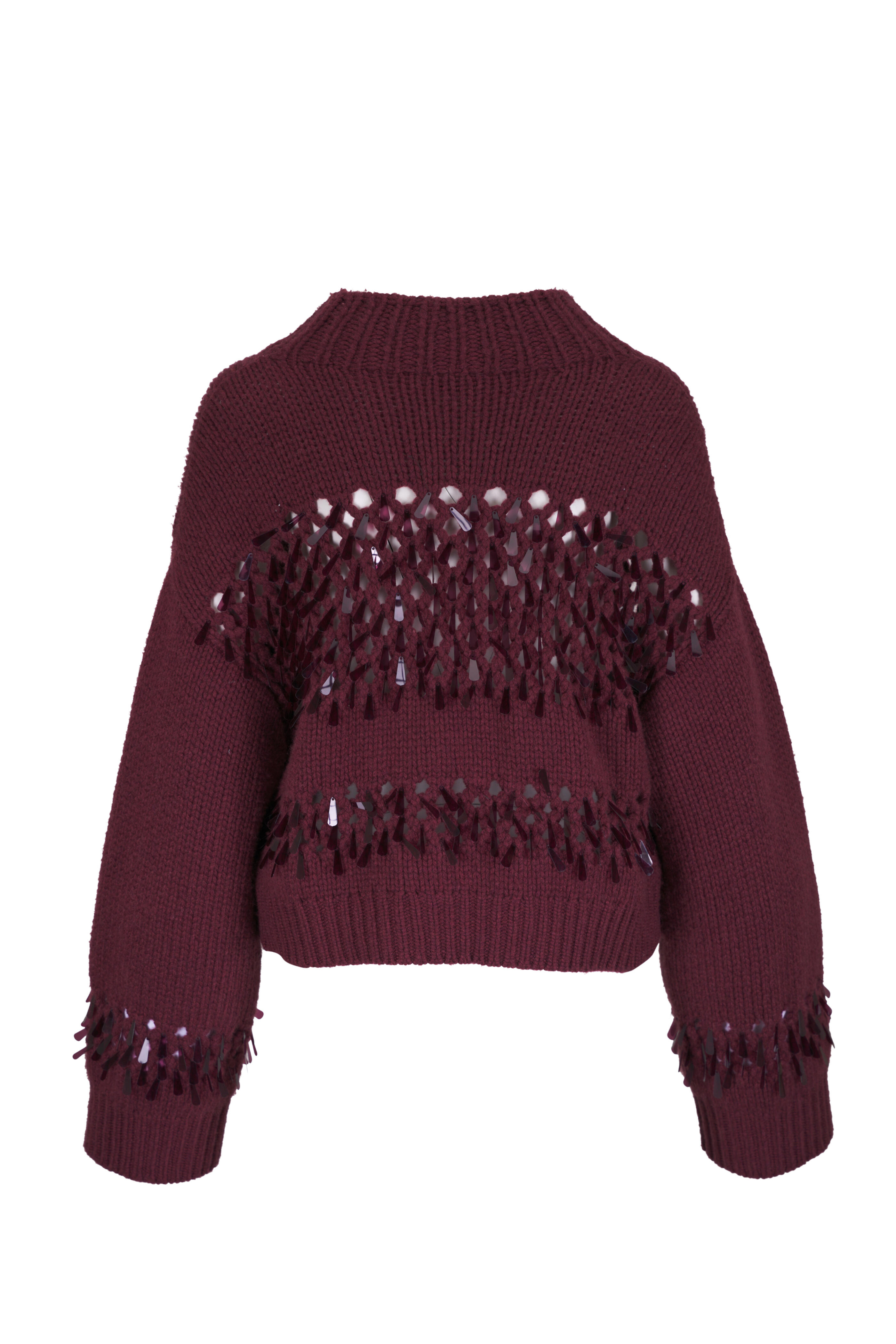 Brunello Cucinelli - Burgundy Cashmere Drop Paillette Knit Sweater