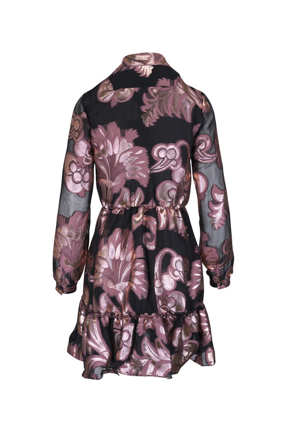 Etro - Black & Pink Metallic Print Tie Neck Dress