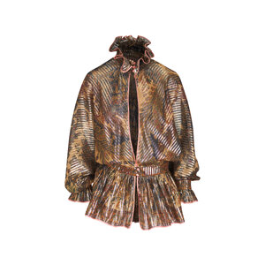 美品 VALENTINO ROMA イタリア製 フリル アンサンブル Valentino - Ruffled Metallic & Silk Printed Peplum Waist Top