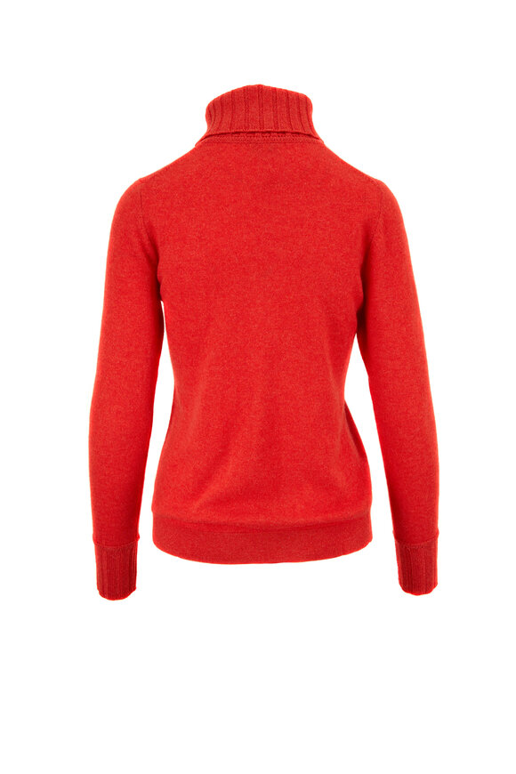 Kinross - Valencia Red Cashmere Chunky Trim Turtleneck