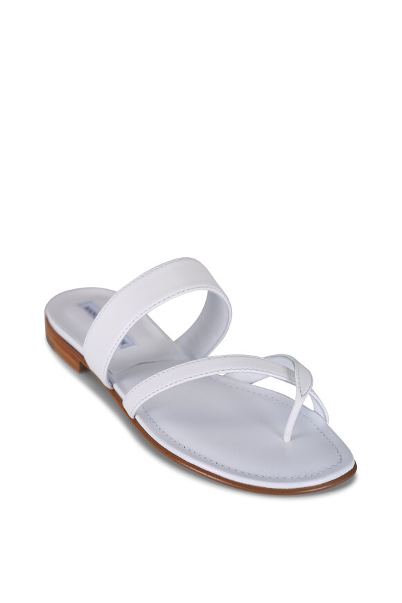Manolo Blahnik Susa White Leather Flat Sandal