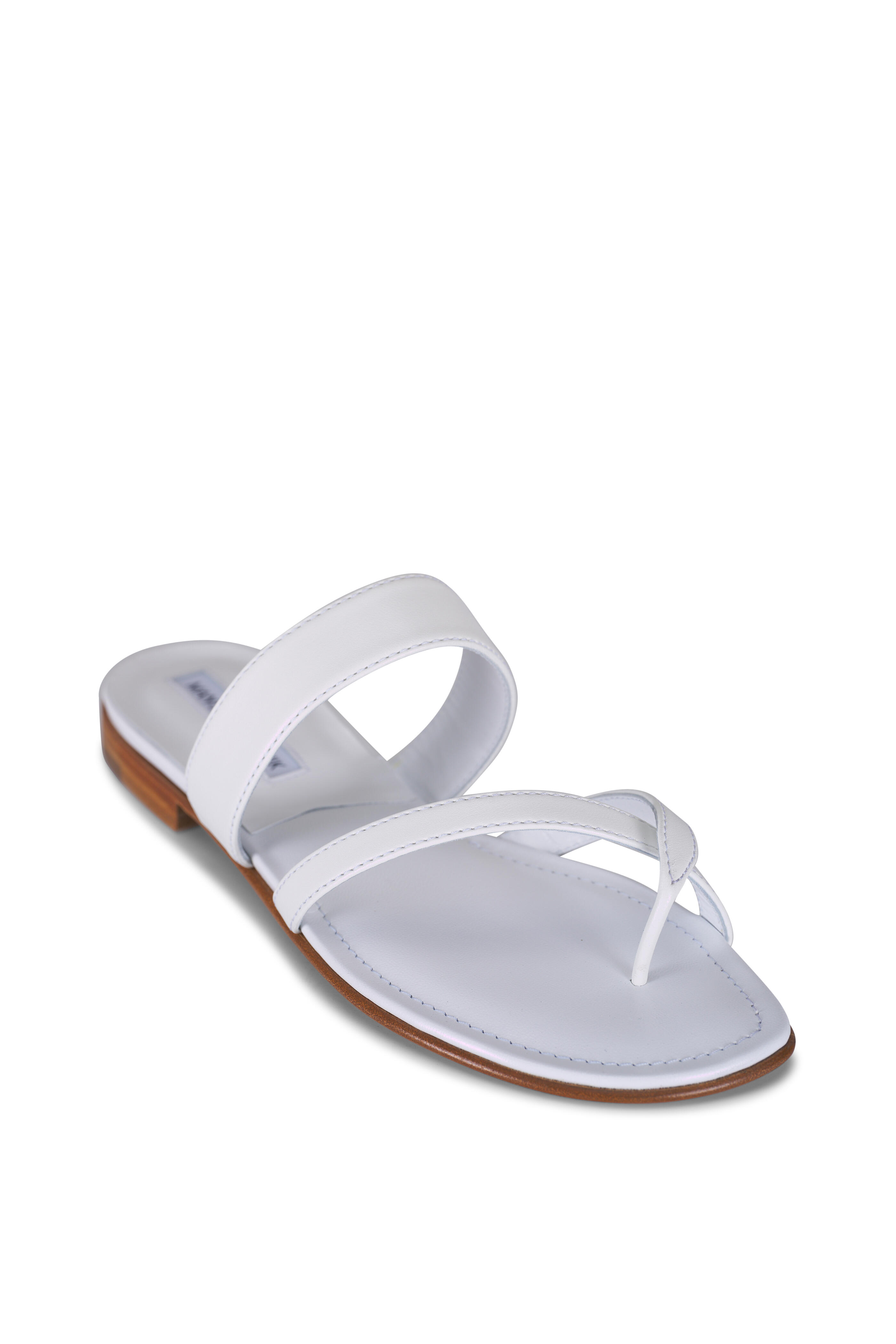 Manolo Blahnik - Susa White Leather Flat Sandal