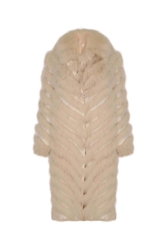 Diomi - Calf Length Reversible Fox Coat in Off White