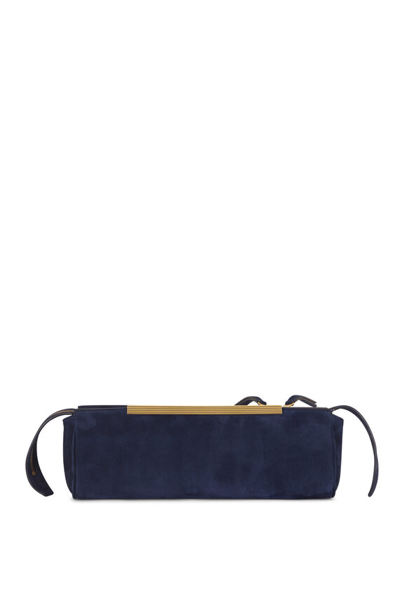 Khaite Donna Midnight Navy Suede Evening Clutch - view 3