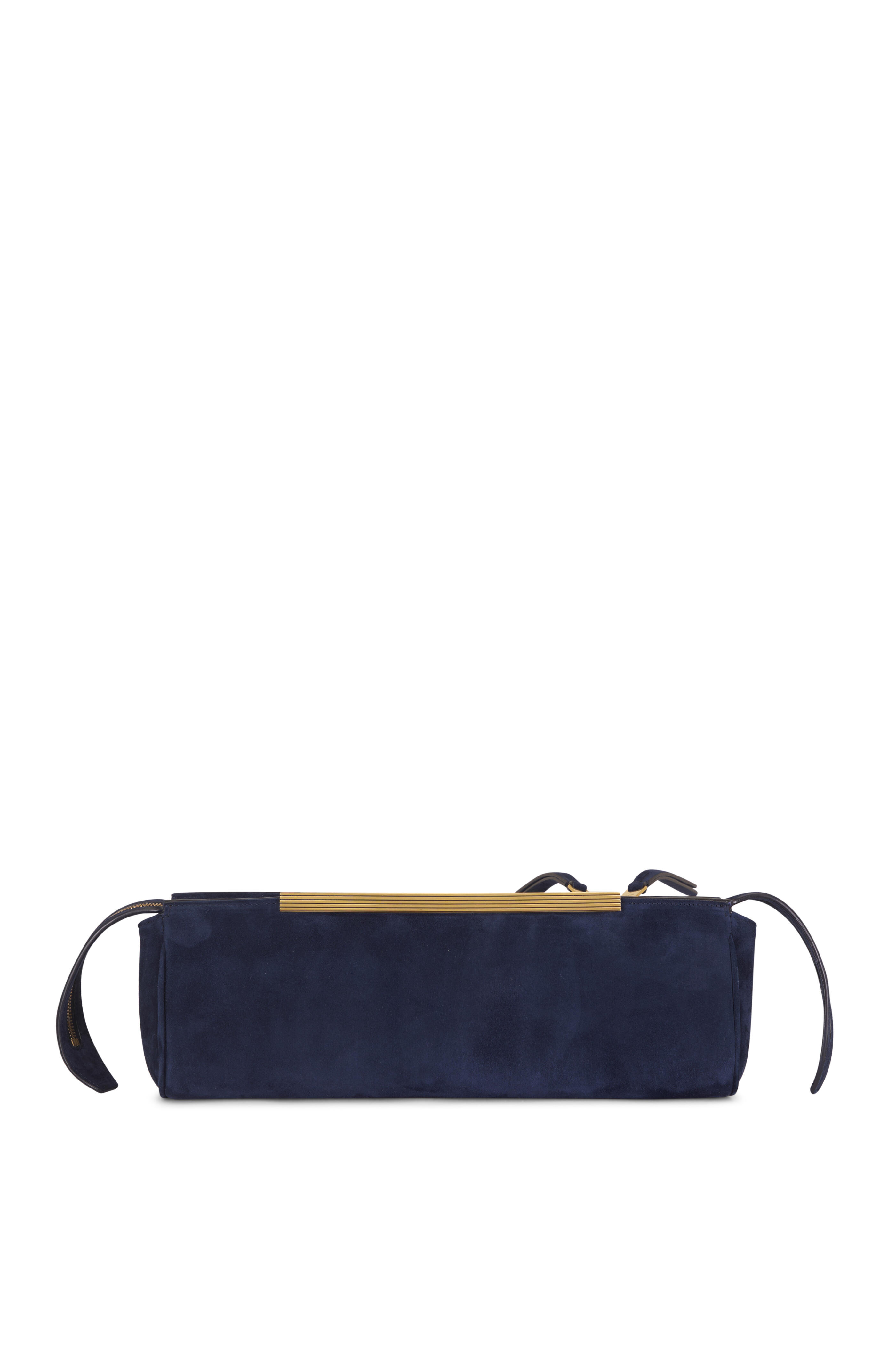 Khaite - Donna Midnight Navy Suede Evening Clutch - view 4