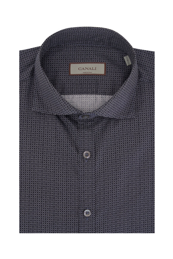 Canali Navy Printed Sport Shirt