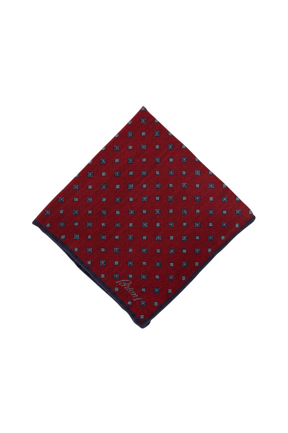 Brioni - Red Geometric Wool & Silk Pocket Square