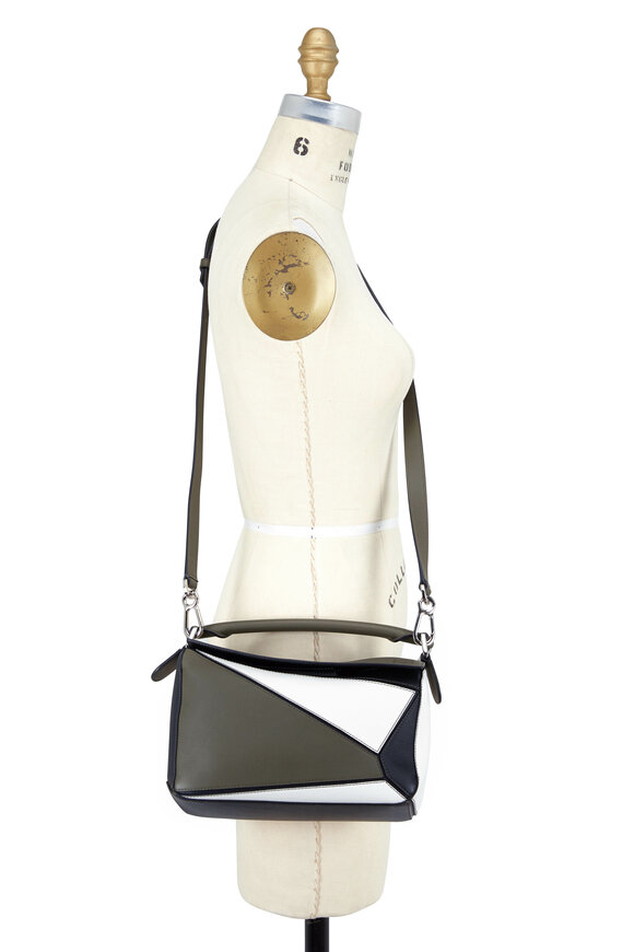 Loewe - Small Puzzle Khaki & White Leather Shoulder Bag 