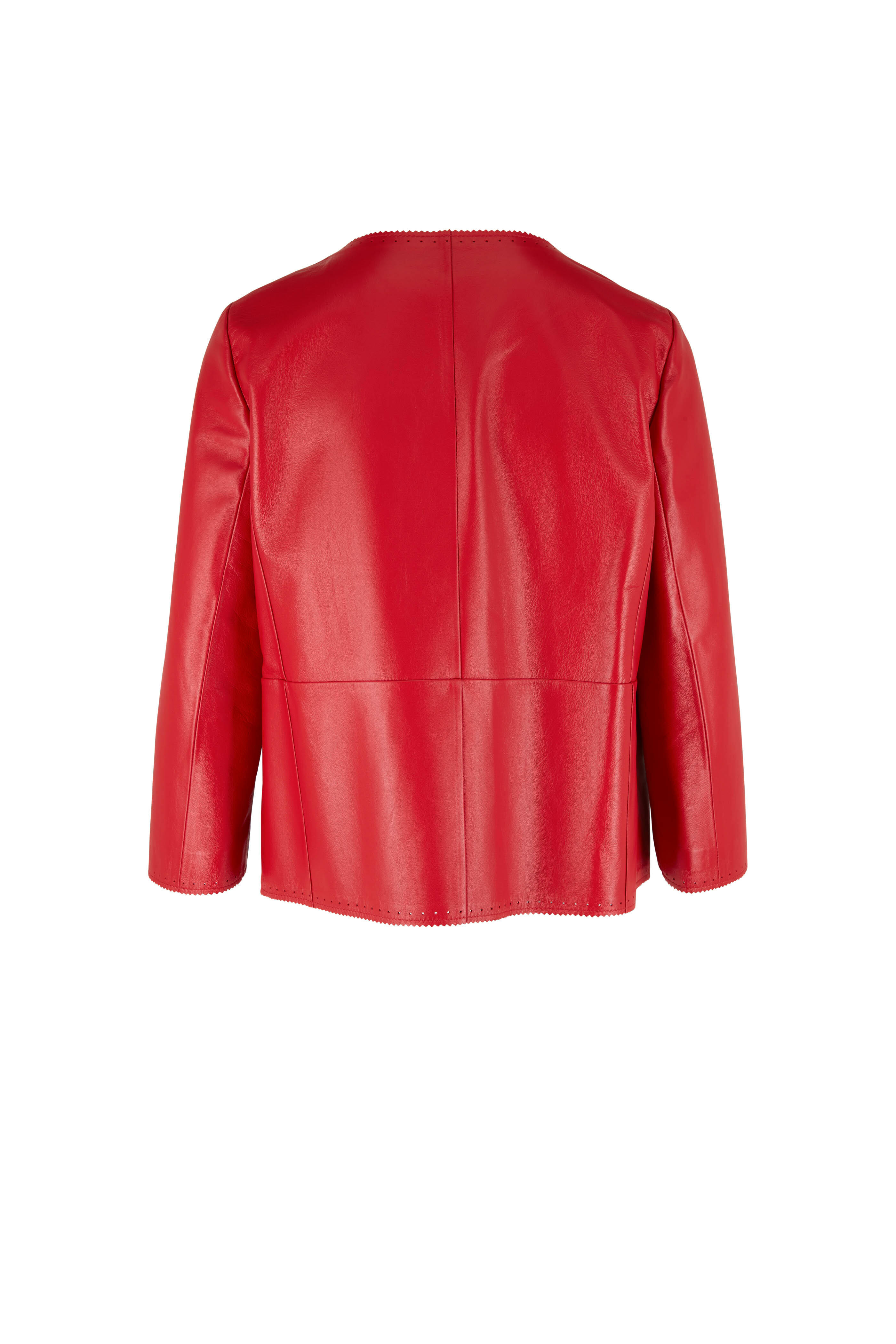 Kiton - Red Perforated Leather Swing Jacket