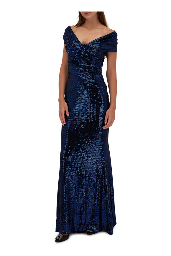 Talbot Runhof - Tokara11 Cobalt Sparkling Off-The-Shoulder Gown