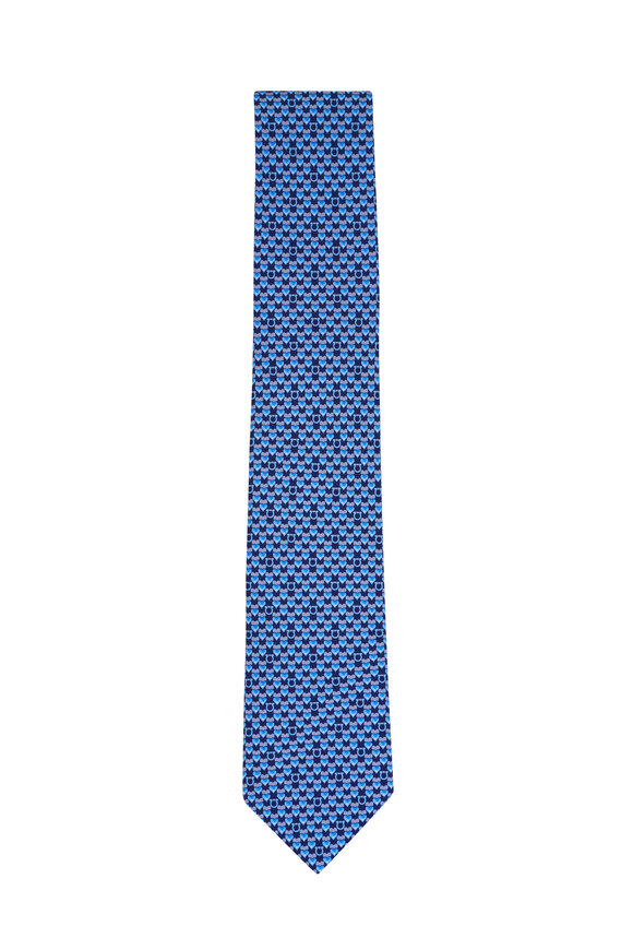 Ferragamo Navy Heart Print Silk Necktie