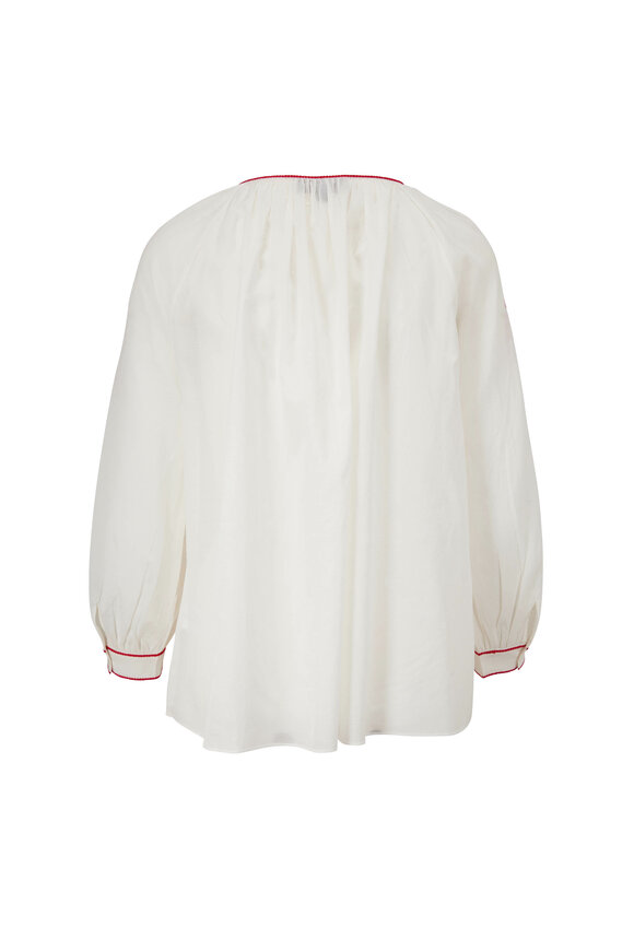 Nili Lotan - Lanette Cream With Red Embroidery Top